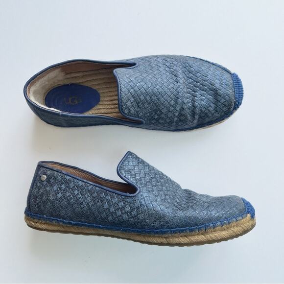 UGG Sandrinne Metallic Basket Weave Espadrille Loafer Blue - Picture 1 of 8